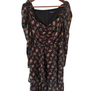 Nasty Gal Y2K Plunging V Neck Whimsigoth Floral Midi Dress Size 2 Romantic Party
